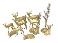 9 Plastic Golden Deer & 3 Trees Christmas Decor.