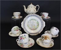 Tea Pot, Bone China Tea Cups &  Dessert Plate