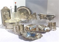 Silver Plate Lidded Condiment Tray, Serving Dishes