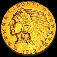 1912 $5 Gold Half Eagle NEARLY UNCIRCULATED