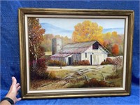 Beautiful fall Barn painting by E. Howe
