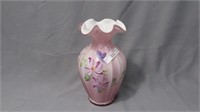 Fenton 6" paneled painted vase- Butterfly & floral