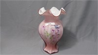 Fenton 8" paneled painted vase- Butterfly & floral
