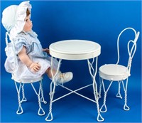 Vintage  Amer. Char. Doll and Painted Metal Table