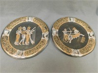 Egyptian Copper Plates 11.5" W. Pair of highly