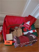 TOTE OF CHRISTMAS DECOR ITEMS- LINEN & SUCH