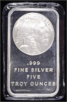 (1) 5 OZ .999 SILVER BUFFALO BAR