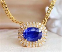 2.2ct Cornflower Blue Sapphire Necklace 18K Gold