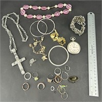 Lot Of Rings, Jewelry & Antique Pocket Watch