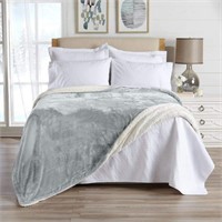 Queen, Grey Sherpa Fleece Blanket