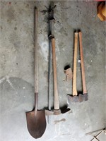 Shovel pickaxe and axes