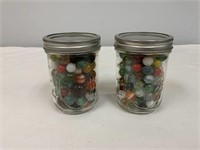 Two Ball Jars Wide Mouth with Marbles