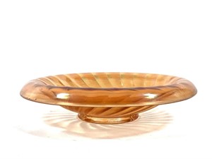 Marigold Carnival Glass Shallow Swirled Bowl