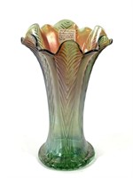 Early Northwood Green Carnival "Feathers" Vase
