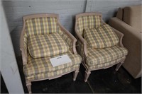 pair of 1970's armchairs with plaid upholstery &