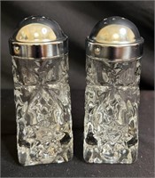 Crystal etched salt and pepper shakers