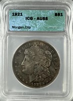 1921 (Clip Error) Silver Morgan Dollar AU55 IGC