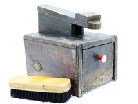 Vintage Black Wooden Shoe Shine Box with Drawer