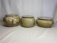 3 Tan Floral Porcelain Asian Storage Containers