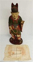 Antique Asian Wood Carved Statue w/Papers 29"h
