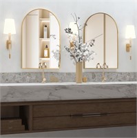 SE6063 2 Piece Arched Wall Mirror, Gold, 20"x30"