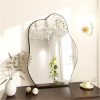 SE6064 Vanity Wall Wavy Mirror,Black, 20" x 28"