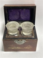 Vintage Wooden Box with Glass Perfume Bottles