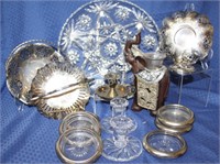 Silver Plate, Crystal Platter & Candle Holders