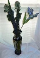 Blue/green Glass Vase Of Flowers
