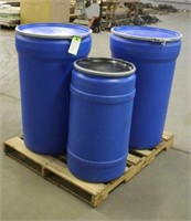 (2) 55 Gallon Plastic Drums & 1 35 Gallon Drum