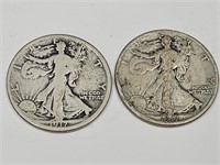 1917 Silver Walking Liberty 2 Half Dollar Coins