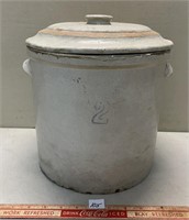 LARGE ANTIQUE 2 GALLON CROCK WITH COVER