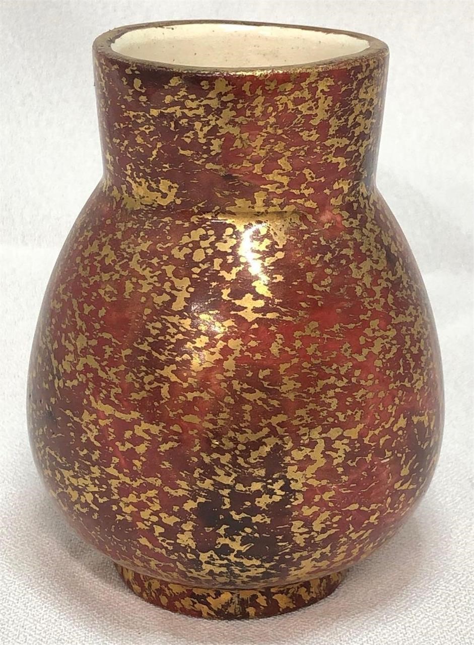 Vintage MCM Speckled Gold Pottery Vase