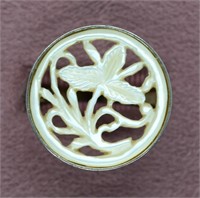 Vtg 925 Sterling Designer Carved MOP Ring Sz7.5
