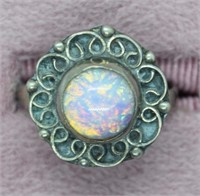 Vtg TAXCO Mex Sterling Fire Opal Ring Size 7