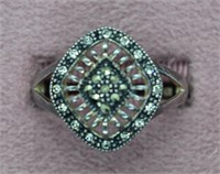 Vtg NV 925 Sterling & Marcasite Ring Size 9