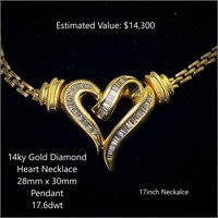 14kt Diamond Heart Necklace, 17.6dwt