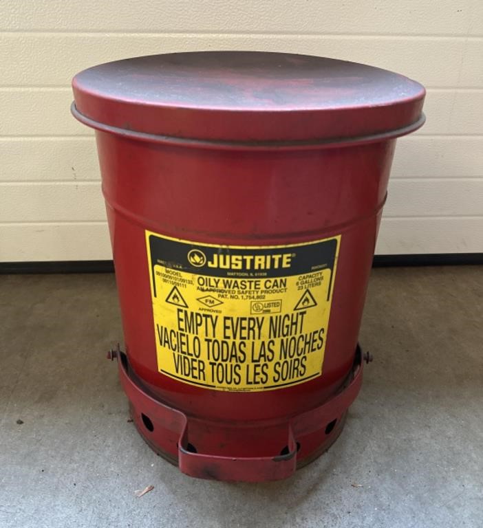 JUSTRITE 09100 OILY WASTE CAN 6 GALLON RED STEEL