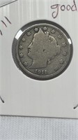 Of) 1911 liberty nickel condition G