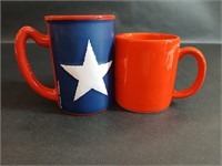 Two Mugs , Texas Flag & Red Mug