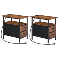 HOOBRO End Table with Charging Station, Set of 2 N