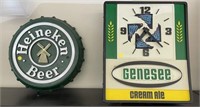 Genesee Beer Clock & Heineken Sign