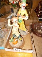 (2) Clown Figurines on Wooden Plaques