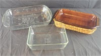 3 Various casserole Dishes - Pyrex, Anchor