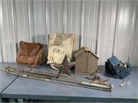 Metal Stars, Leather Purse, canvas bags, saw