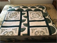GREEN & WHITE EMBROIDERED QUILT
