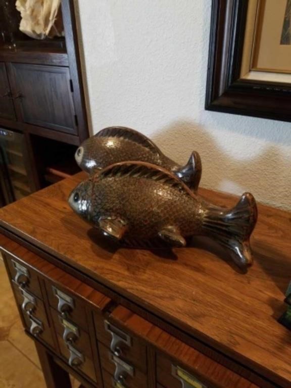 2 pottery fish made in Mexico 16 x  8