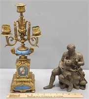 Gilt Brass & Porcelain Candleholder & Clock Topper