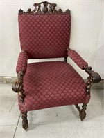 Antique Armchair - Ornately Carved Wood Accents