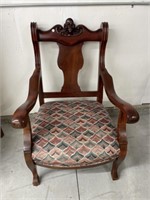 Antique Armchair - Upholstered Seat, Top Of Back